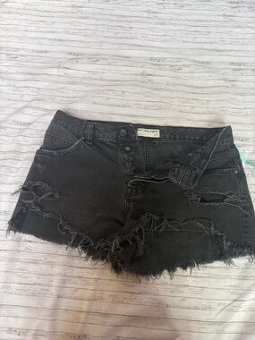Free People Black Distressed Frayed Hem Denim Shorts